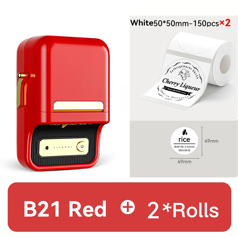B21 Mini Thermal Label Printer, Bluetooth Wireless Barcode Label Maker, Portable Inkless Sticker Printer for Business & Office
