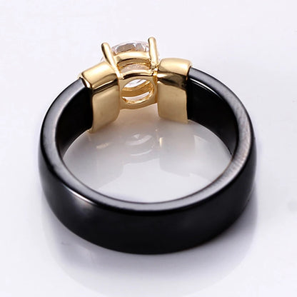 White Black Ceramic Rings For Women Wedding Ring Cubic Zircon