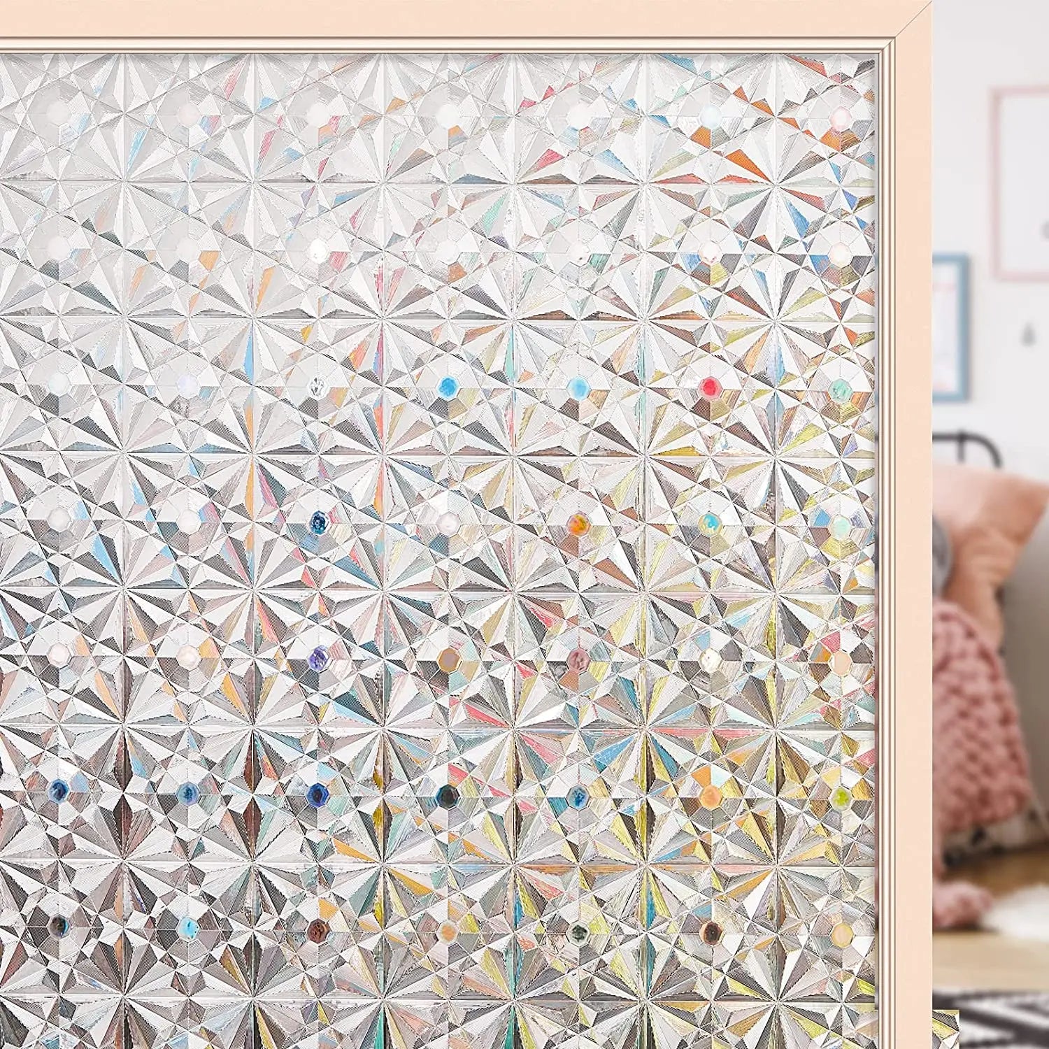 Wide 75/90 cm 3D Vinyl Window Privacy Film, Heat Insulation Rainbow Window Films, UV Protection Decorative Glass Stickers