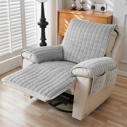 1Seater Recliner Sofa Covers Flannel Plush Armchair Slipcovers with Pockets Lazy Boy Relax Recliners Sofa Mat Chair Cover Home