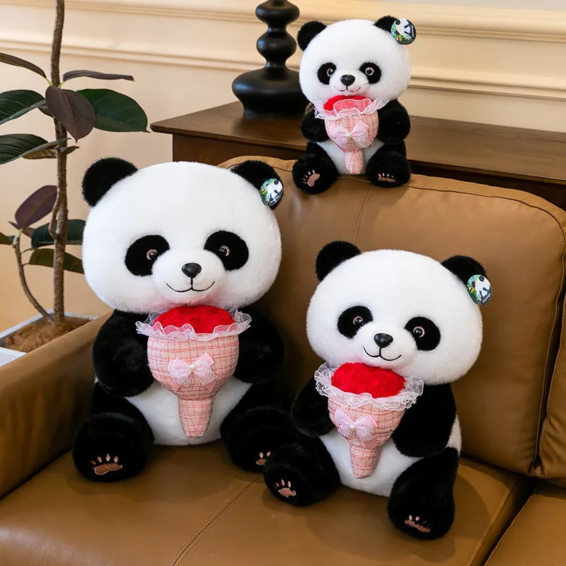 Kawaii Stuffed Doll Cute Panda Plush Toy with Flower Bouquet for Anime Lovers Kids Birthday Gift Stuffed Animal Gift for