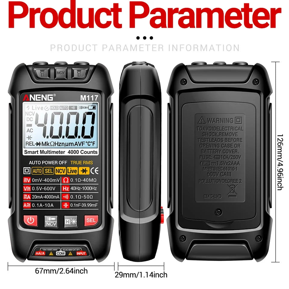 Capacitor Tester Resistance Current Voltage Multimetro 4000 Counts Instruments Meter Multimeters NCV Backlight Tools