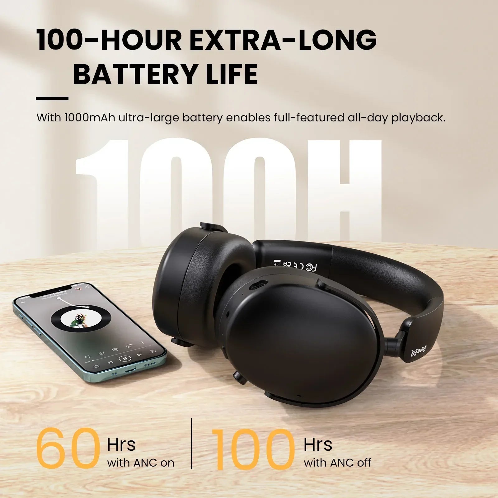 SuperEQ A200 ANC Wireless Bluetooth 5.4 Headphones Active Noise Canceling Over Ear Headset With ENC Mic Hi-Res Audio APP