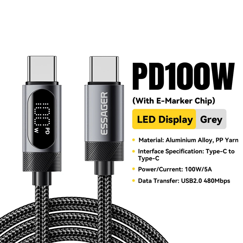100W USB-C to USB-C Cable with Digital Display