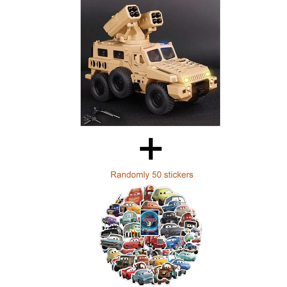 1:50 Alloy Armored Car Diecast Model Toy Sound Light Pull Back Doors Opened Miniature Missile Vehicle for  Boy Collection Fun