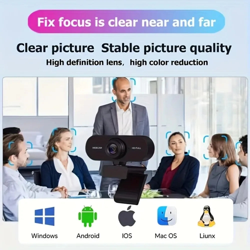 Webcam 1080P Web Cam for Pc Drive-free USB Rotatable Camera with Microphone for Desktop Computer for Video Calling Conference