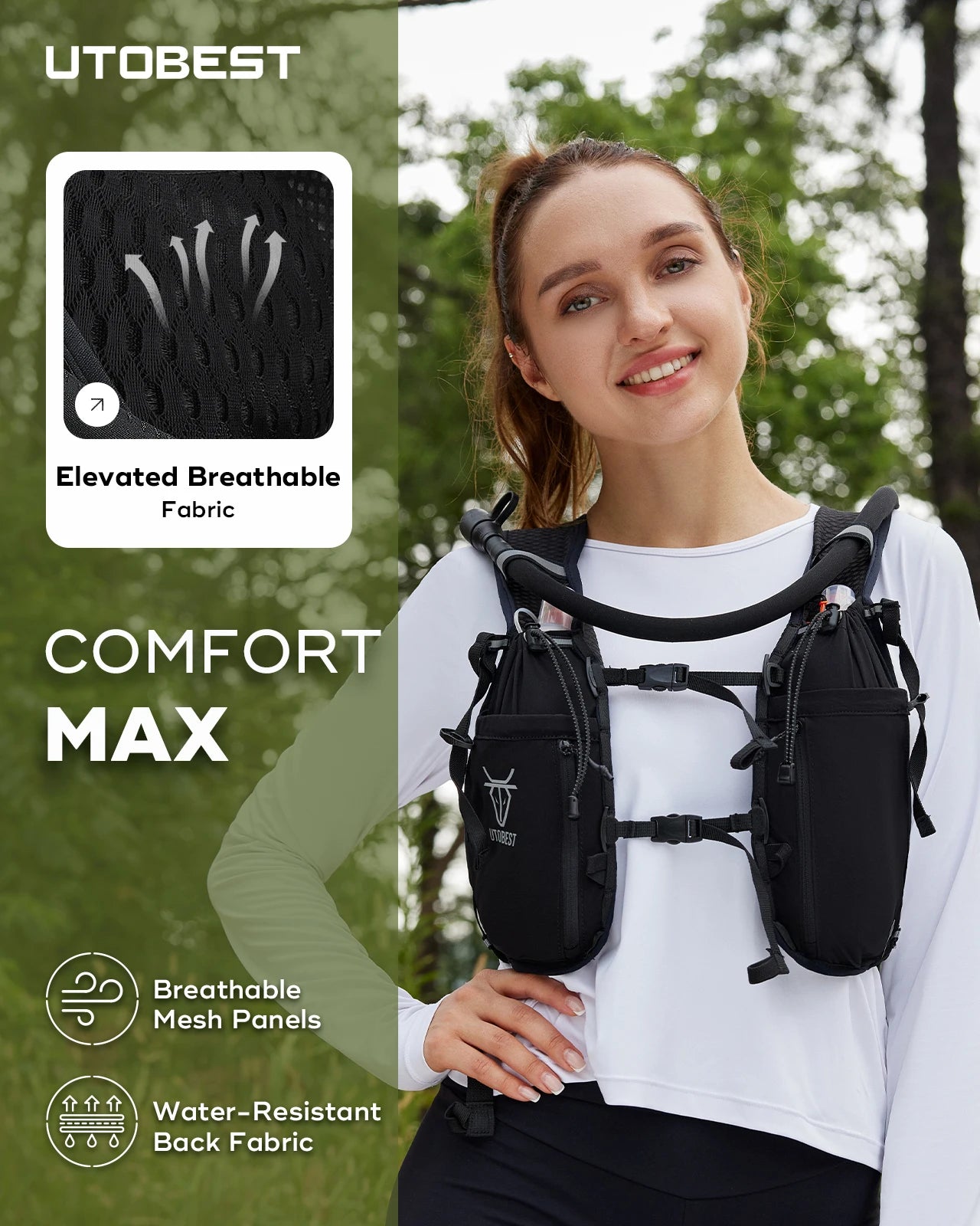 Trail Running Backpack 10L Ultra Lightweight Hydration Vest with 2L Water Bladder for Outdoor Hiking Cycling Marathon