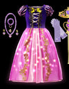 Rapunzel Princess Dress Costume LED Light Up Roleplay Disguise Fancy Kids Halloween Birthday Costume