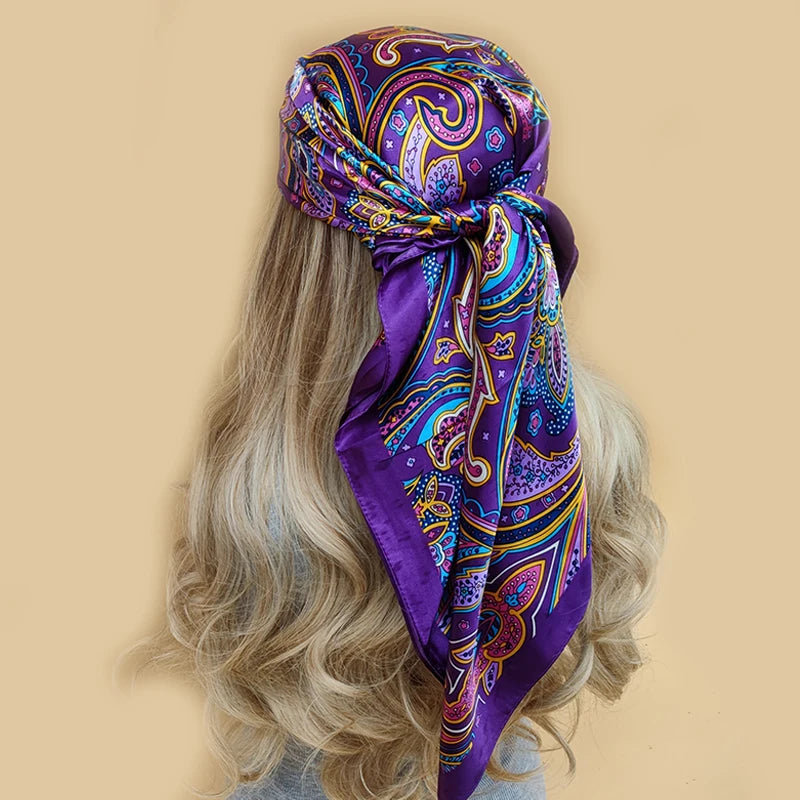Retro Women Silk Scarf Bandanna Fashion Bohemian Pattern Square Hijab Lady Wrap Headband foulard muffler
