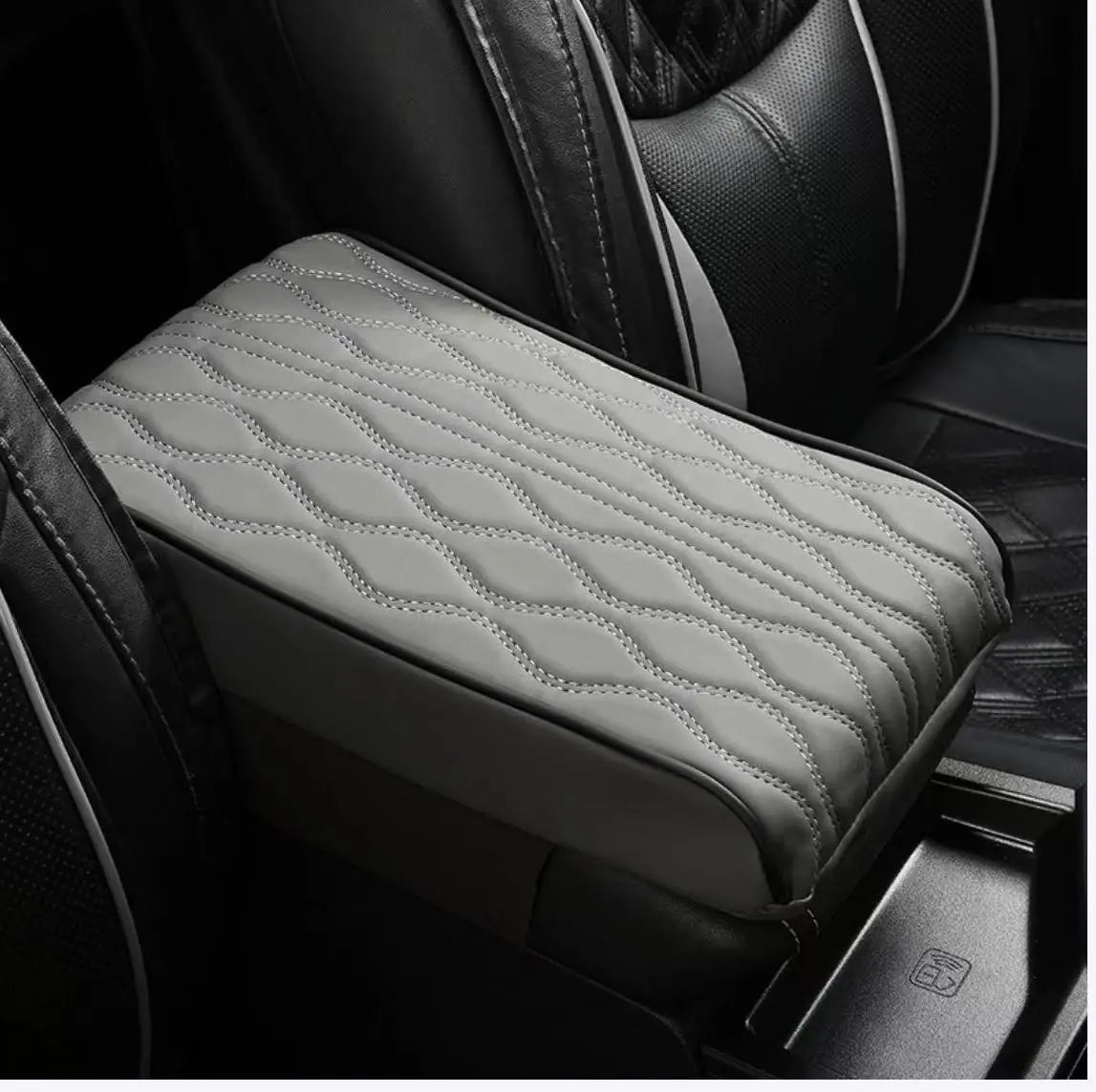 Wave Embroider PU Leather Car Armrest Mat Center Console Arm Rest Protection Cushion Auto Armrests Storage Box Cover Pad