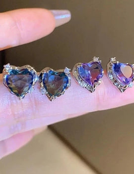 Simple Fashion Purple Crystal Heart Stud Earrings for Women Exquisite LOVE Small Earring