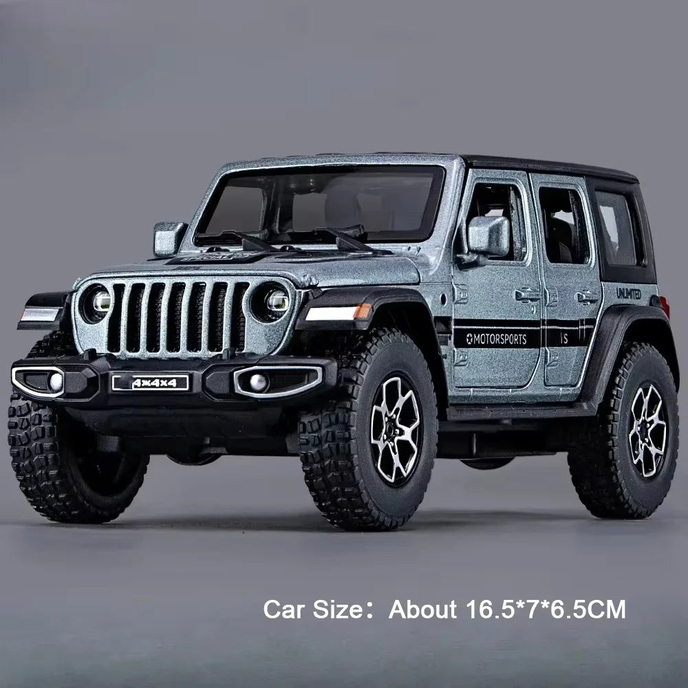 1:32 Wrangler Rubicon Diecast Off-road Vehicle Alloy Model Toys Car Doors Opened with Sound Light Pull Back Police Cars  Gift