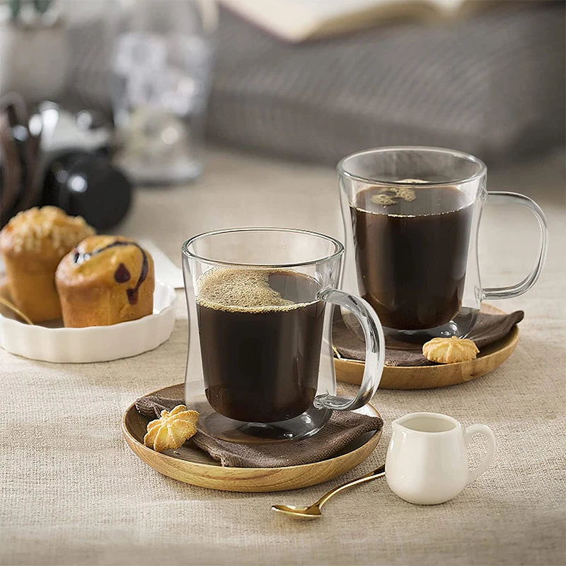220/300/400ml Double Wall Glass Espresso Cups Clear Coffee Mug With Handle For Hot Cold Beverage Milk Juice Drinkware Set