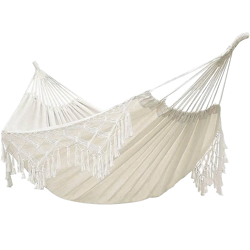 Macrame  Double Hammock Bohemian Woven Fringe Tassels Canvas Large Hanging Swing Bed Chair for Beach Yard Bedroom Patio Porch