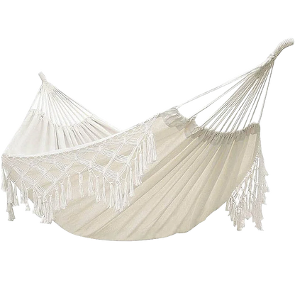 Macrame  Double Hammock Bohemian Woven Fringe Tassels Canvas Large Hanging Swing Bed Chair for Beach Yard Bedroom Patio Porch