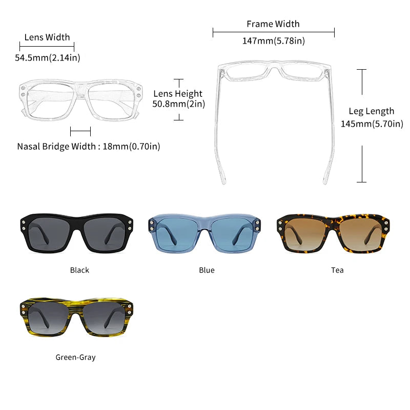 Acetate Square Polarized UV400 Mirror Gradient Fashion Sunglasses for Men Women Luxury Eyewear