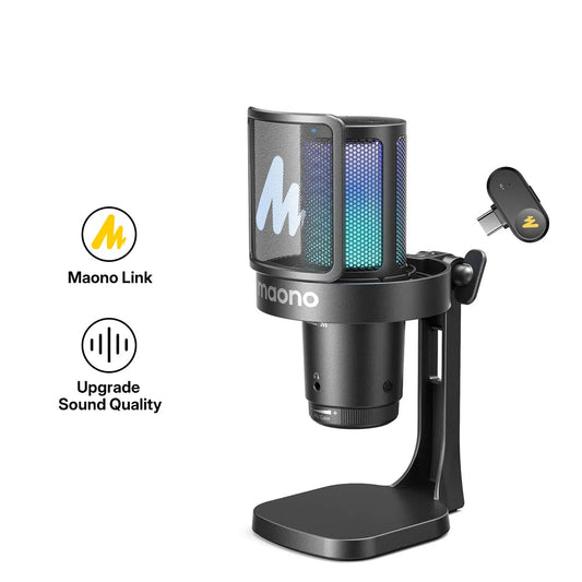 Wireless USB Gaming Microphone with AI Noise Reduction and RGB Lighting
