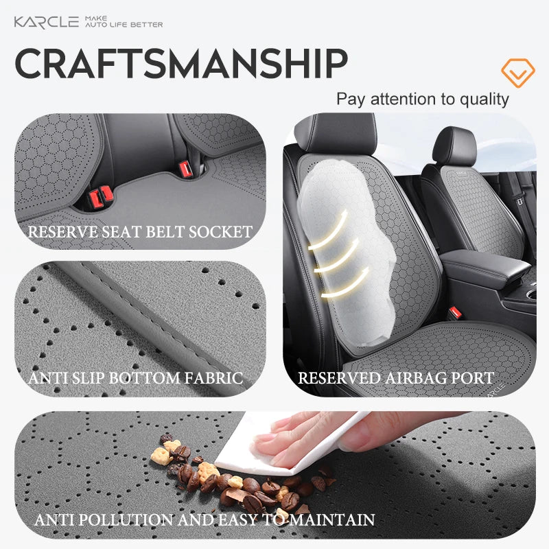 Car Seat Cushion Breathable Hole Universal Suede Car Seat Covers Front Rear Auto Seat Pads Four Season Car Chair Mat Accessories