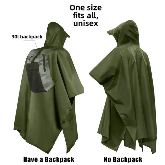 Three in One Tactical Camouflage Waterproof Rain Poncho with Hood