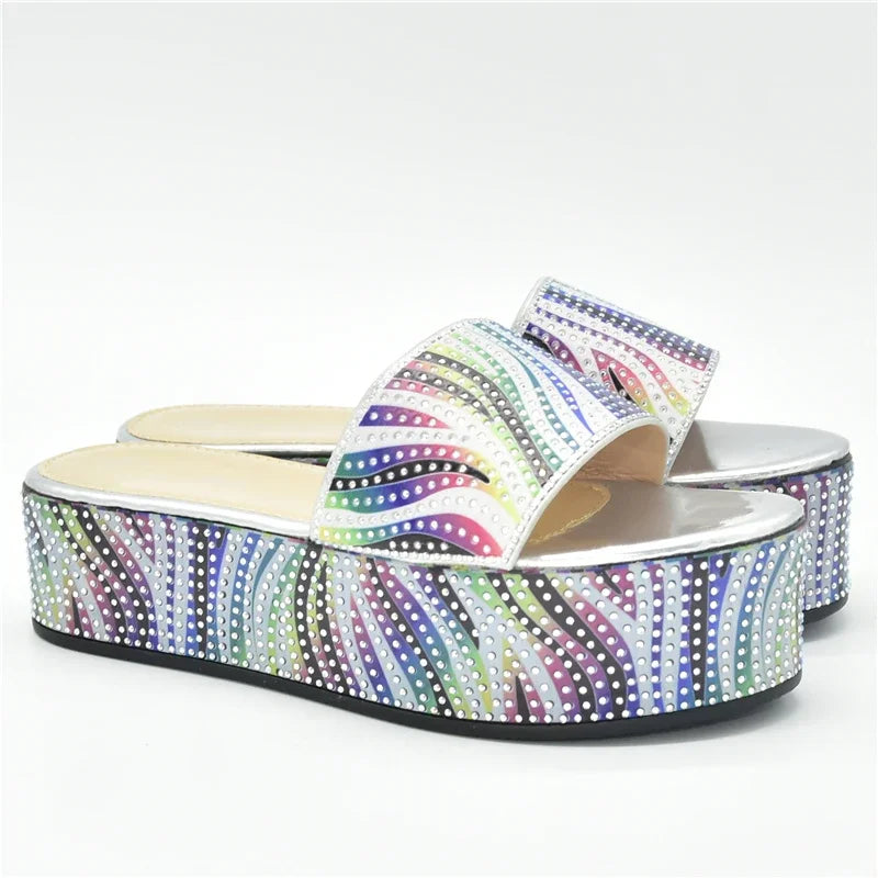 Summer Women's Mid Heels Slippers Nigerian Women Sandal High Quality Hot Selling Italian Style Slingbacks African Women Slippers