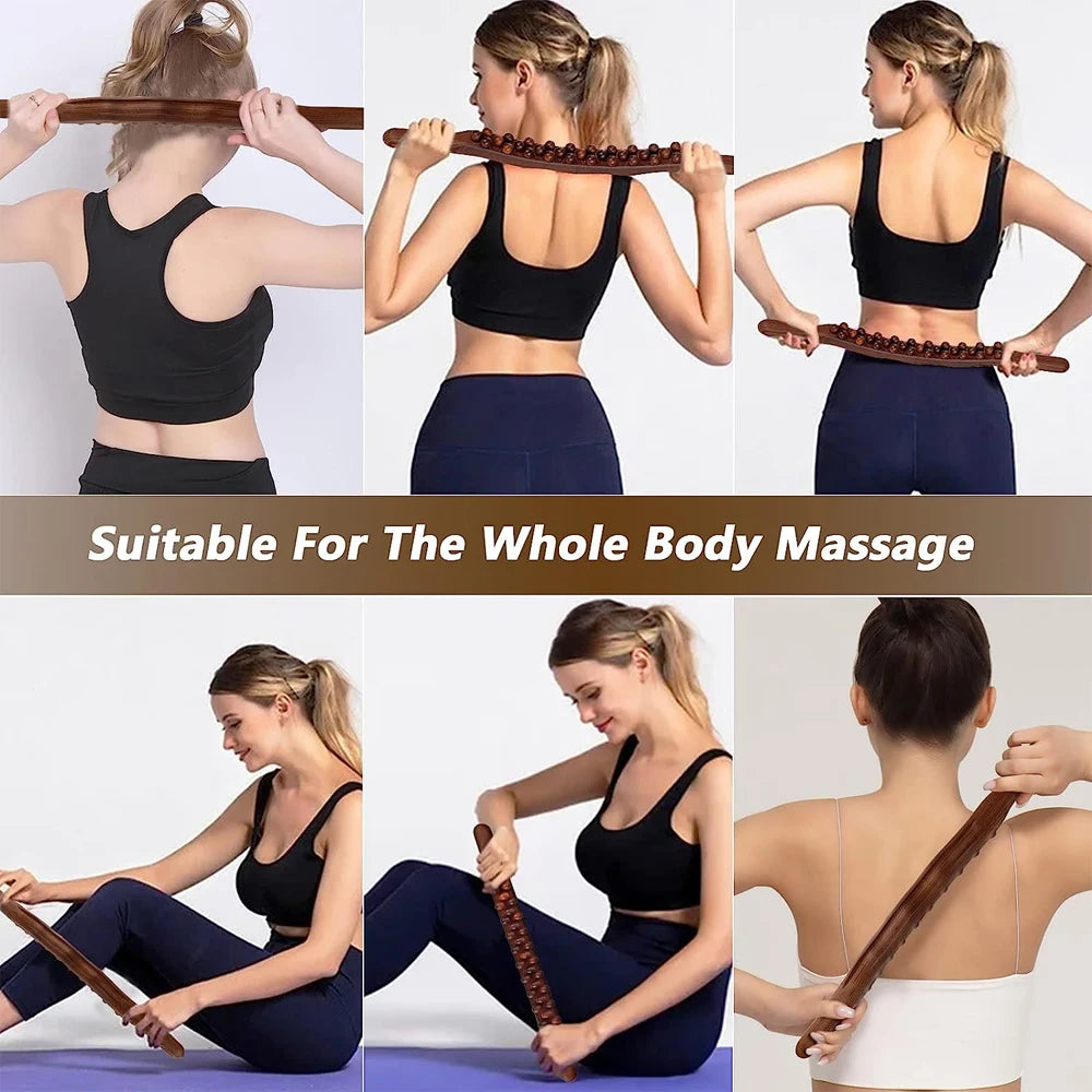 Guasha Wood Stick Tool Wood Therapy Massage Tool for Body Shaping,31 Beads Back Massage Roller Stick,Lymphatic Drainage Massager