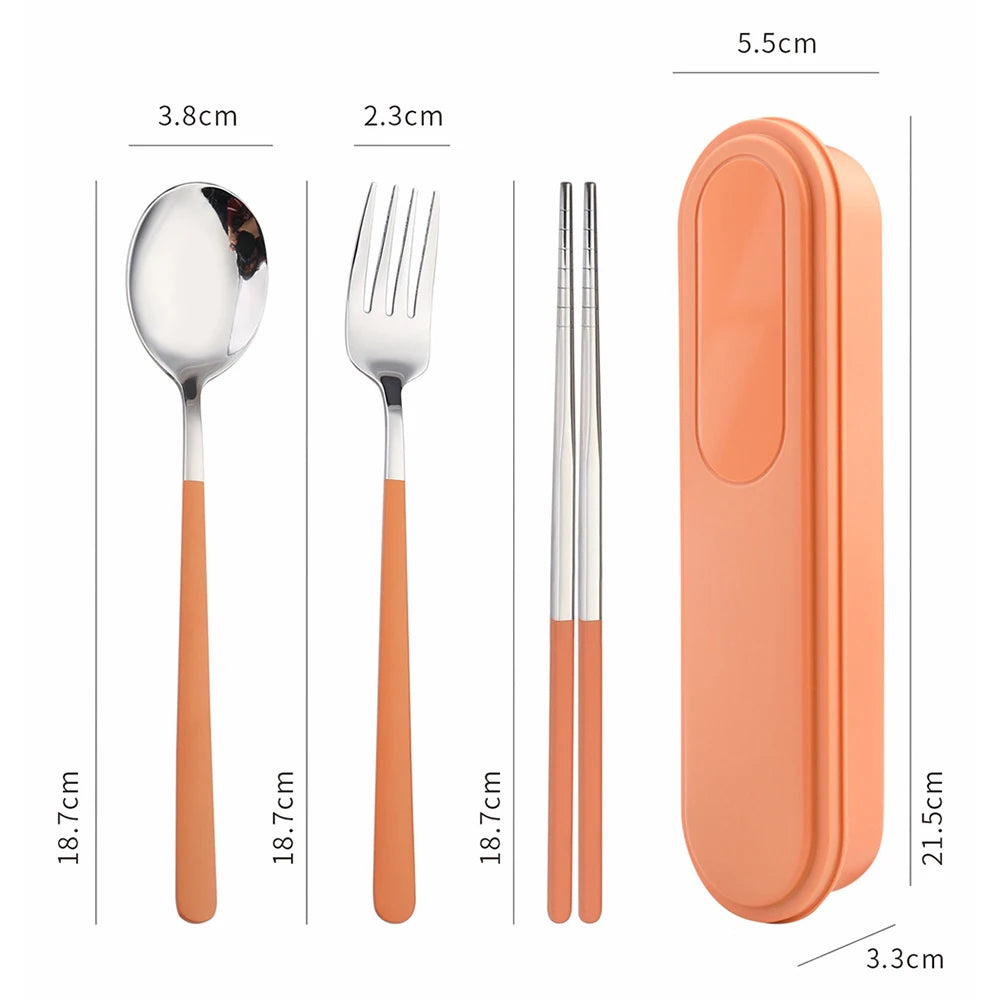Portable Stainless Steel Cutlery Set with Storage Box, 304 Steel Fork Spoon, Travel Flatware for Student Outdoor, Dinnerware Set