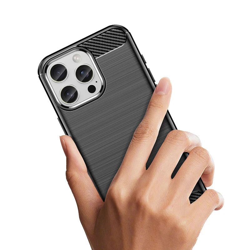 For iPhone 16 Pro Max Case Silicone Carbon Fiber Protector Case For iPhone 16 Pro Max Cover Shockproof Rubber TPU Cover Case