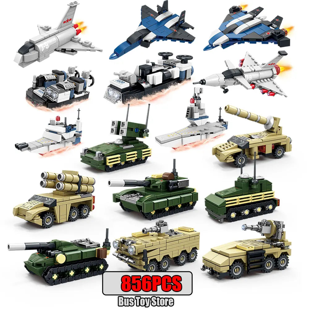 Aircraft Tank Aircraft Carrier MODERN EOLIPMENT MODERN WAR INFORMATION WW2 Military Model Building Blocks Bricks for Boy