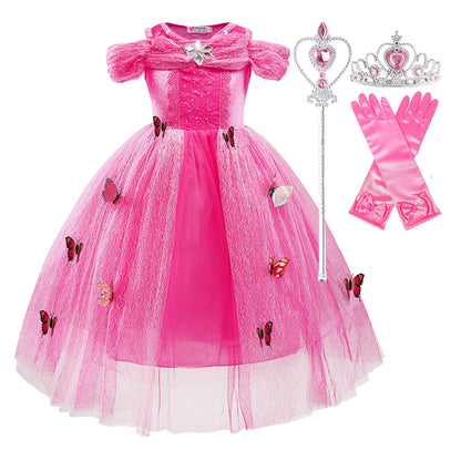 Girls Sleeping Beauty Aurora Princess Halloween Cosplay Dress Off Shoulder Kids Gift Fancy Party Princess Clothing