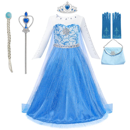 2-10Y Elsa Dress for Girl Disney Elsa Costume Snow Queen Dress for Cosplay Birthday Christmas Party Children Kids Frozen Costume