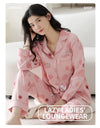 Women’s Winter 100% Cotton Pajama Set – Loose Fit, Turn-Down Collar, Long Sleeves, Cute Pink