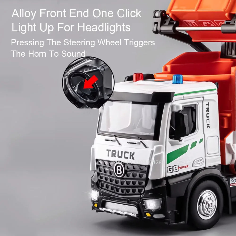 1:18 Electric Sanitation Garbage Truck Toy Cars Model Alloy Water Tanker Diecast Light Sound Vehicle 's Educational Toys