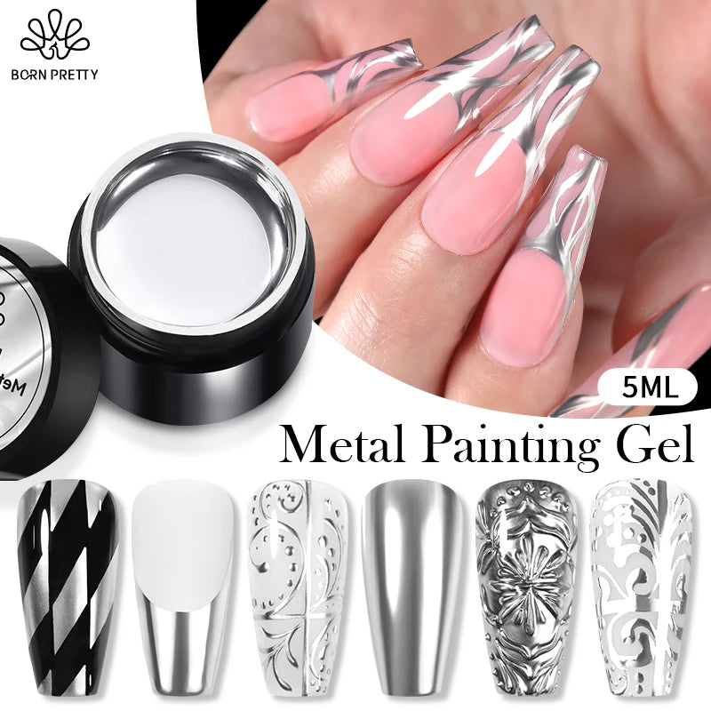 5ml Metallic Painting Gel Polish Strong Silver Effection Nail Art Soak Off Gel Nail Polish Silver Mirror Gel