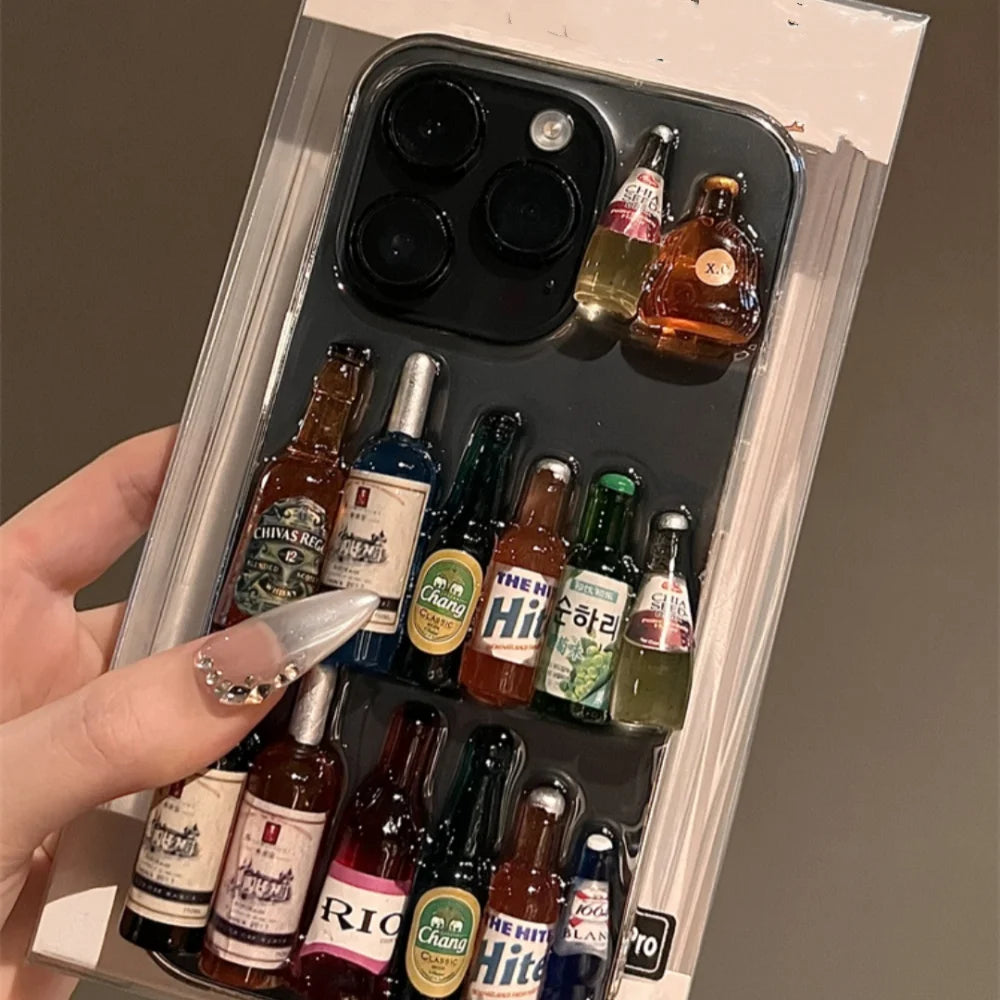 Funny Creative Wine Liquor Bottle Phone Case For iPhone 16 15 13 14 Pro Max Plus INS Cute Drink Gift Soft Silicone Cover