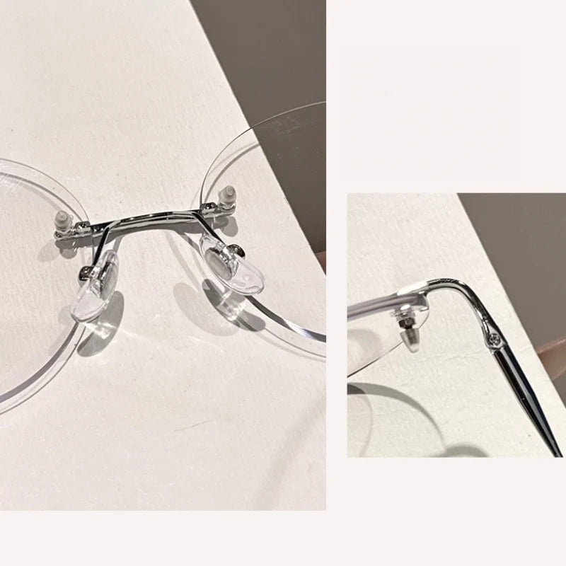 Womens Retro Round Rimless Progressive Multifocal Prescription Glasses