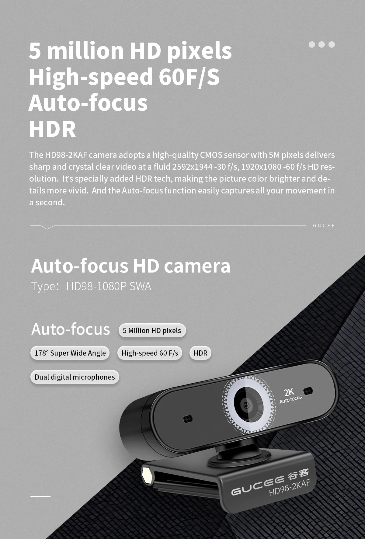 2K UHD Webcam 60fps 10X Zoom USB Web Cam for Pc  Autofocus for Streaming Video Calling Conference Digital Camera Computer