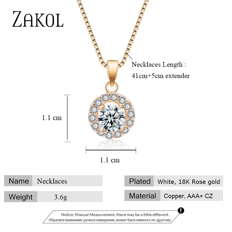 Simple Round Cubic Zirconia Pendant Necklace for Women Fashion Crystal Necklaces