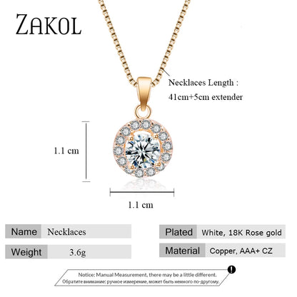 Simple Round Cubic Zirconia Pendant Necklace for Women Fashion Crystal Necklaces