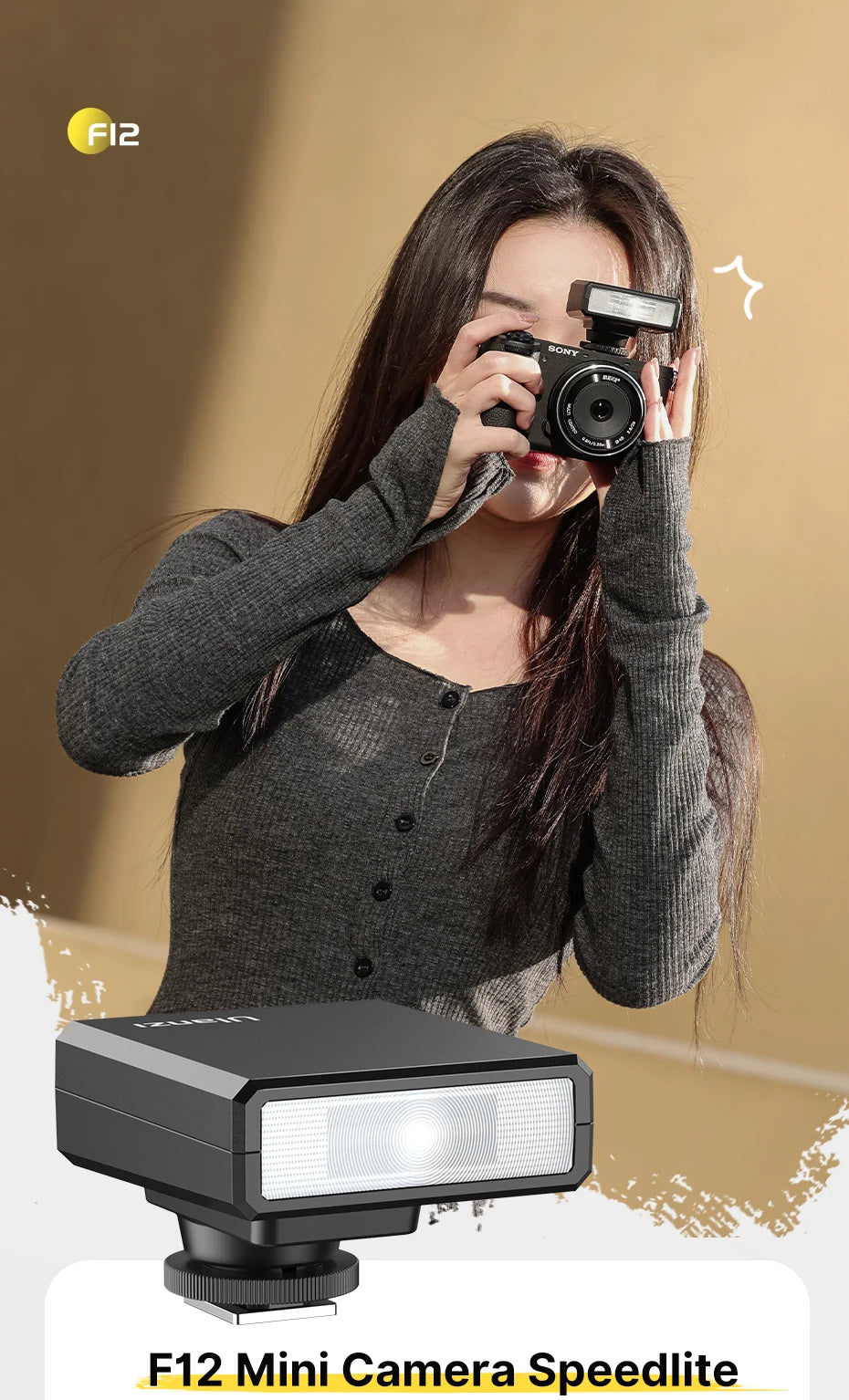 Mini Camera Flash Speedlite GN12 LCD Standard Hot Shoe Mount for Sony Canon Nikon Panasonic Olympus DSLR Camera