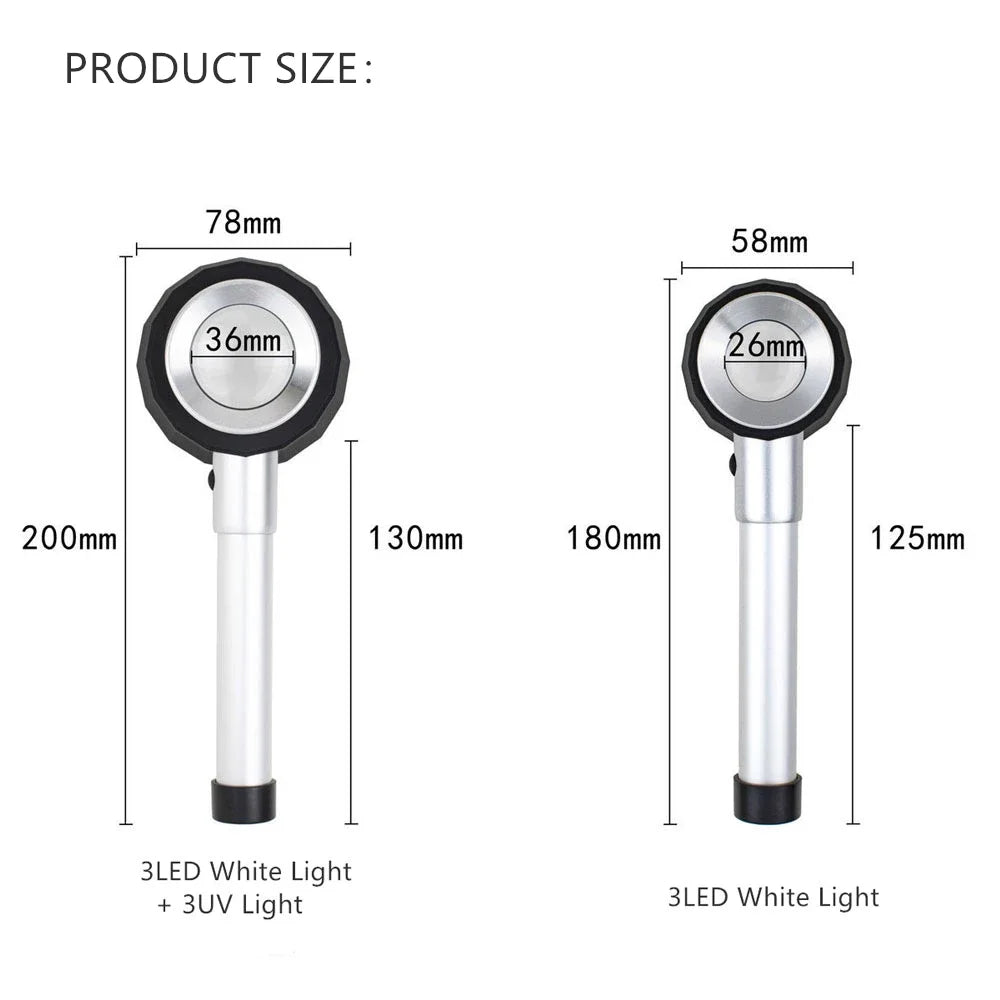 30X LED UV Magnifier Loupe with Scale Metal Handheld