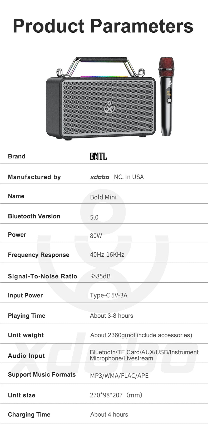 Bold Mini Portable Outdoor 80W High-Power Karaoke Speaker with 1 Microphone and Heavy Bass for Parties and Camping