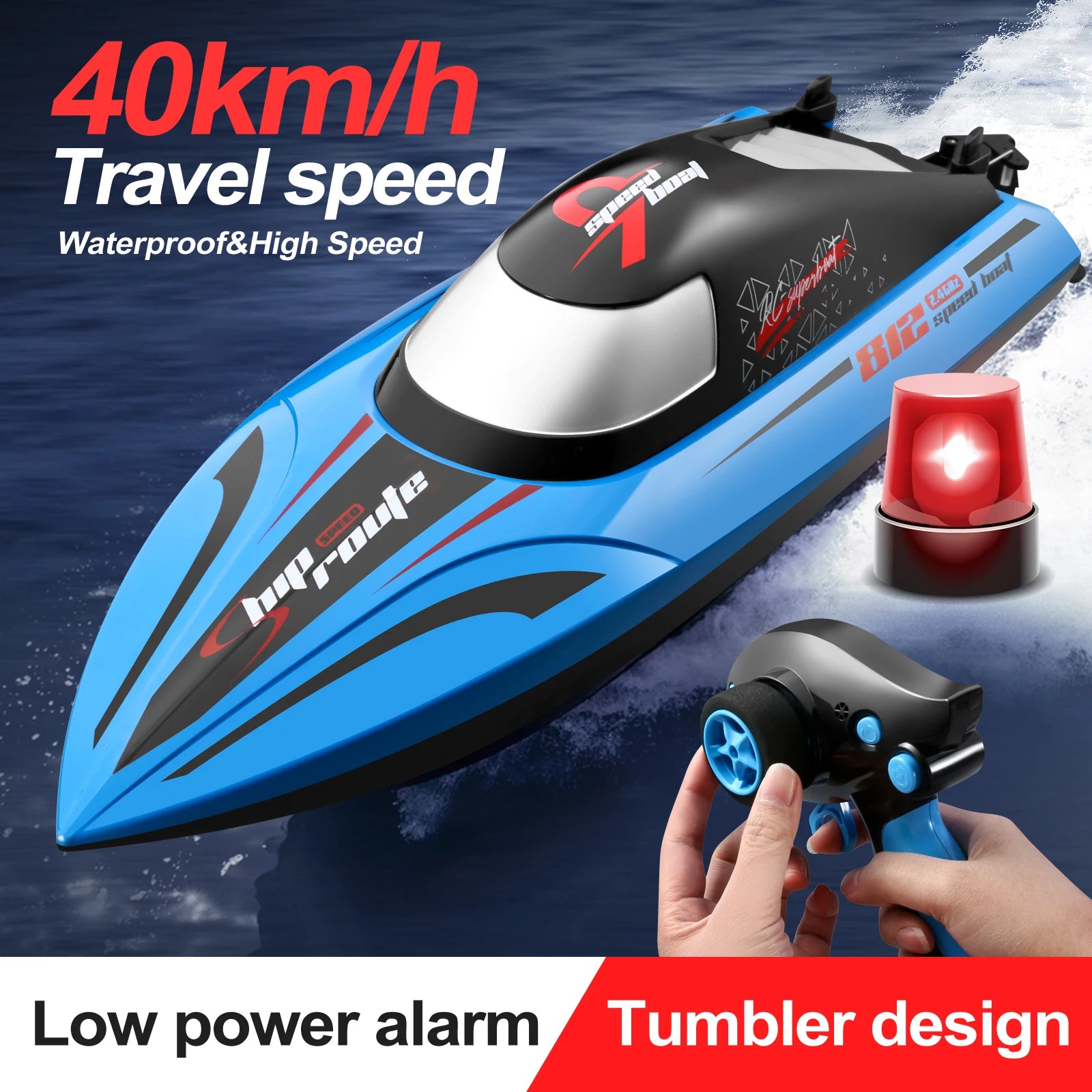 Rc Boat Large 48Cm 40Km/h High-Speed Remote Control Speedboat 2.4G Waterproof Electric Racing Ship Water Toys for Boys