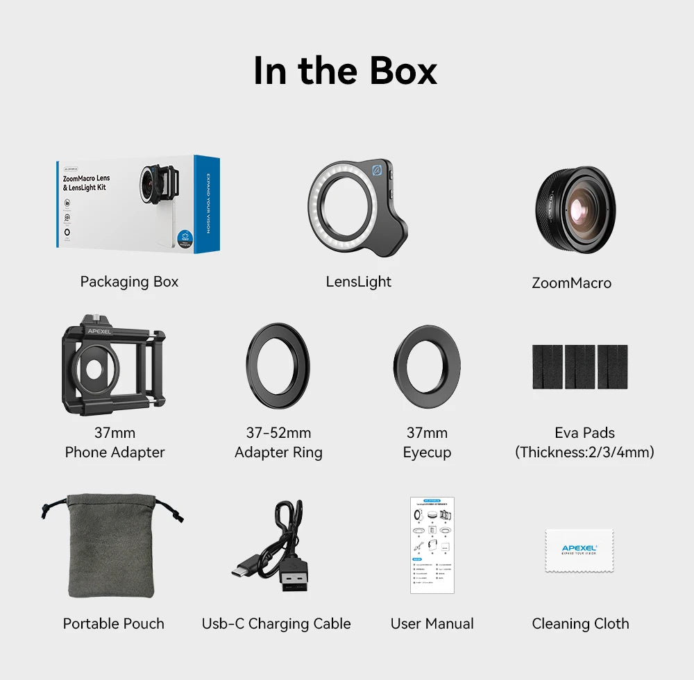 10X to 20X Zoom Macro Smartphone Lens with Fill Light