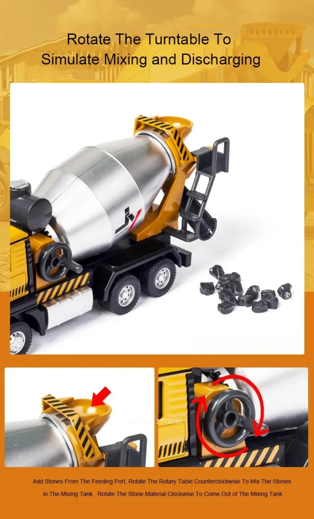 1:50 Scale Mixer Excavator Car Model Toy Simulation Sound Light Metal Die-cast Engineering Cement Transport Vehicles Gifts