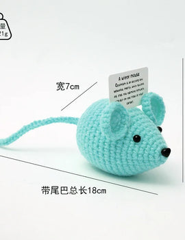 3 Pcs Positive Crochet Mouse Doll with Affirmation Card Home Room Decoration Funny Handmade Creative Mouse Desktop Ornaments Gift