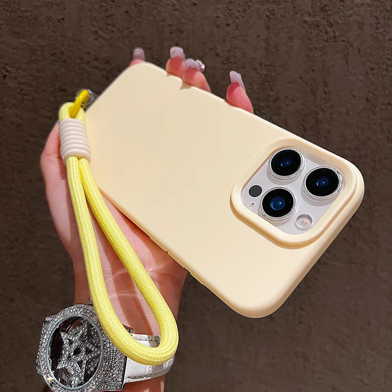 Dopamine-Inspired Silicone Solid Color Simple Phone Case for iPhone 17 16 Pro Max Air 16 Plus 15 14 With Lanyard Cover