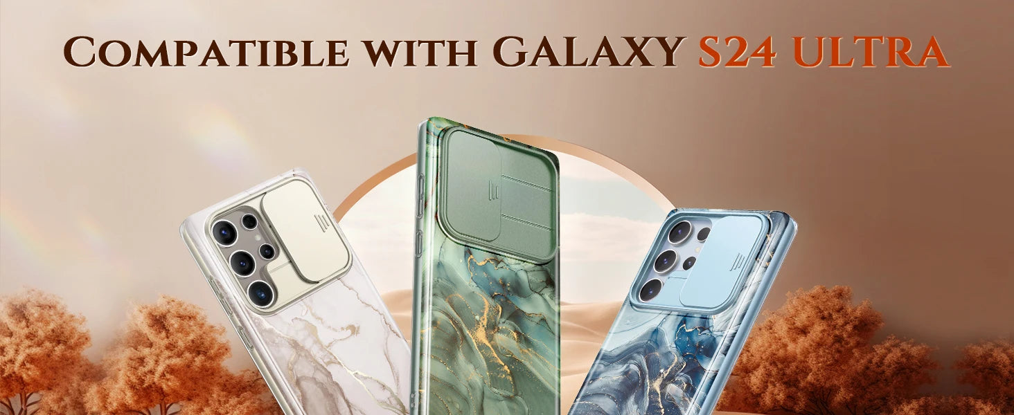 Marble Pattern Design for Samsung Galaxy S24 Ultra Case Built-in Screen Protector Shockproof Slim Fashion Women's Phone Case