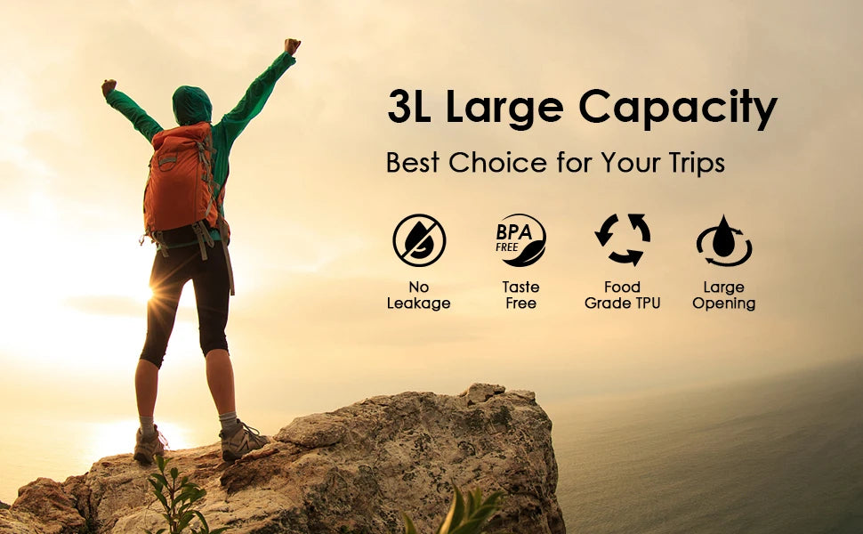 Hydration Reservoir 3L TPU Water Bladder Water Storage Bag BPA Free for Outdoor Running Cycling Climbing