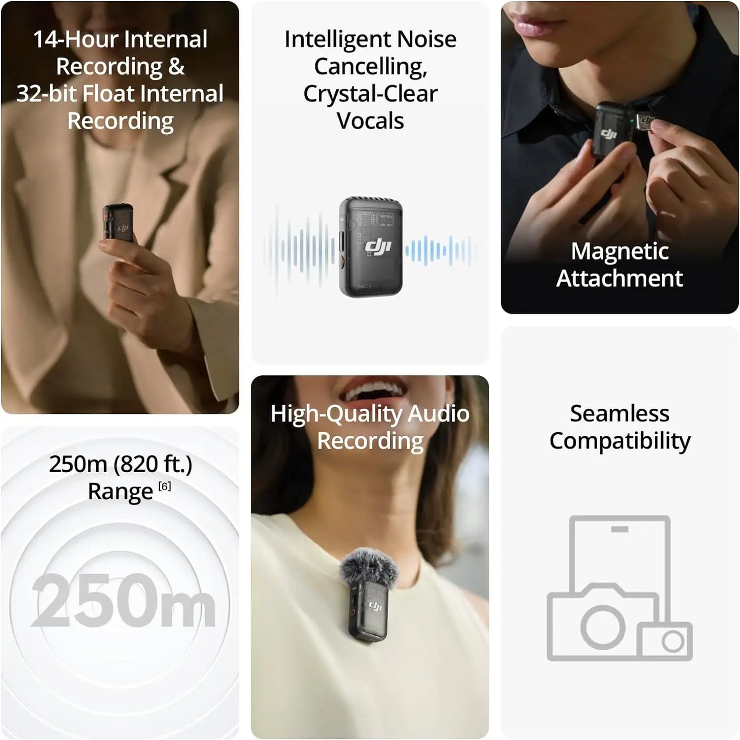 Wireless Microphone System with 32 Bit Float Recording Intelligent Noise Cancelling and 250m Transmission Range