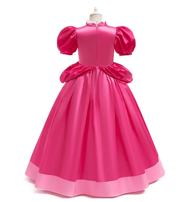 Hot Pink Puff Sleeve Princess Ball Gown with Crown and Handbag Set